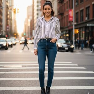 7th Avenue Black and White Striped Button Down
